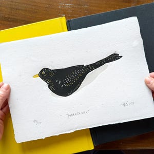 Stampa Linoleografia BLACKBIRD - Opera d'arte originale, stampata a mano su carta fatta a mano, regalo per gli amanti della natura / Edizione limitata - CACICAKADUZ
