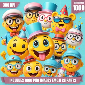 Paquete de 1000 imágenes prediseñadas de emoticonos lindos / Pegatinas de emojis con fondo transparente / Descarga digital