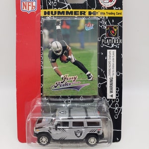 Raiders Hummer H2 Silber NFL Team Sammler Perfekt Geburtstagsgeschenk Fleer Sammlerstücke Miniatur Spielzeugauto Jerry Porter Football Karte