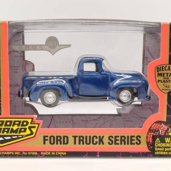 Road Champs 1956 Ford F100 Pickup Truck Blue Collectable 1:43 Scale Die Cast Miniature Model Toy Car Perfect Birthday Gift