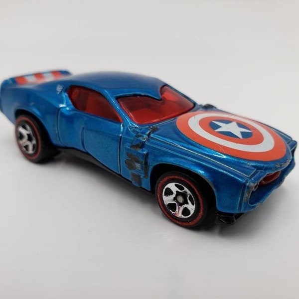 Hot Wheels Captain America Metalflake Blue Marvel Character Cars Perfect Birthday Gift Collectible Miniature Scale Model Toy Car