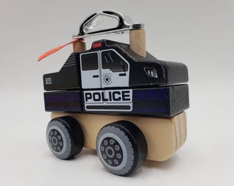 J'adore Paris Police pickup truck building block puzzle sensory learning natural wood toy car