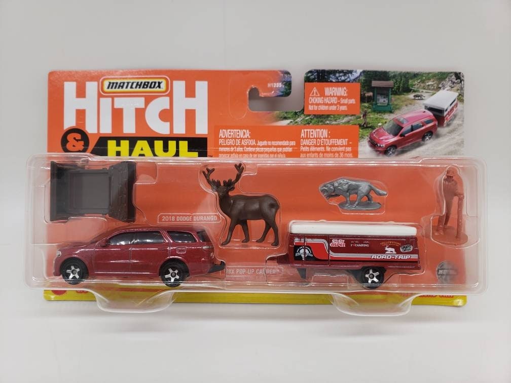 Matchbox Dodge Durango Red Pop up Camper Hitch and Haul MBX Road Trip  Diecast Collectable Diecast 1/64 Scale Miniature Model Toy Car 