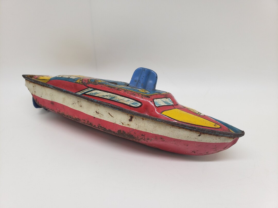 1950 Nautical Tin Boat Red Wind up Toy Vintage Collectable Scale Model ...