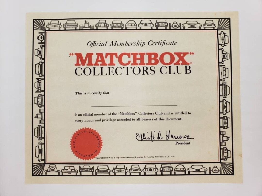 Matchbox Club Matchbox Collectors Club Official Membership Certificate 1978 Catalogue ...