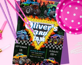 Editable Monster Truck Birthday Invitation Template, Printable Trucks Birthday Invite, Editable Canva Monster Truck Invites, Digital Invite