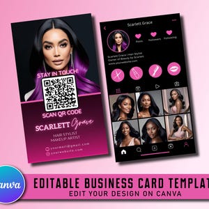 Tarjetas de presentación de Instagram, diseño de plantillas de tarjetas de presentación de Canva, tarjetas digitales para pequeñas empresas, tarjetas de presentación prediseñadas, tarjetas de influencers de Instagram