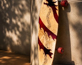 Dragon Among Men Resin Longboard, Handmade Wood Skateboard, Epic Gift for Riders, Birthday & Fantasy Lover Present