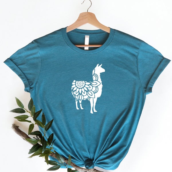 Llama Shirt, Cute Llama Shirt, Floral Llama Tees, Llama with Flower, Llama T-Shirt Gift for Her, Women Tees, Llama Mandala, Wild Life Tees