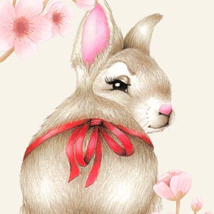 Carte postale « Lapin avec nœud et fleurs »