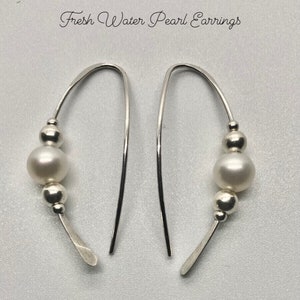 Pearl Threader Earring, White Pearl, Sterling Silver, 14k GF Available, Other Gemstones Shown, Pearl Earrings, Gemstone Jewelry,