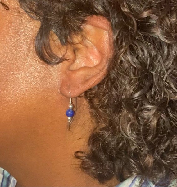 Lapis Lazuli Threader Earrings Long Wavy Sterling Silver Lapis Lazuli Threader Earrings Long Wavy Sterling Silver
