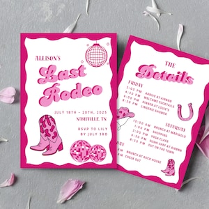 Sjabloon laatste rodeo vrijgezellenroute afdrukbaar - Yeehaw Disco Cowgirl-thema
