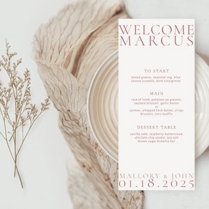 Download digital de modelo de menu de casamento personalizado