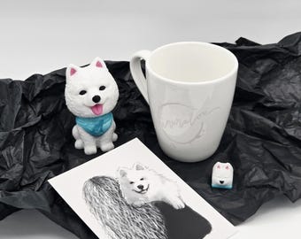 Minuralou Streamer Merch, Coffee Mug, Latte Macchiato Glass, Samoyed Figurine, Dog Keycap, Personalized Postcard - Minu Box XL