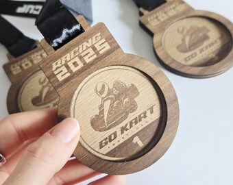 High-quality go-kart medal kart wooden car racing go-kart gaming award trophy gold laser cut customizable