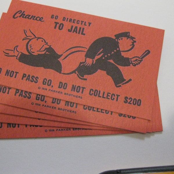 10 "Go To Jail" Cards from Monopoly - Go Directly to Jail -- "Chance" cards - Funny Gag Gift - business card size