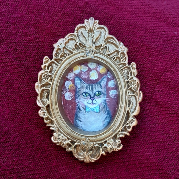 Cat - print of a painting by Gulchik in a mini frame with a magnet 2 × 2.5 inches