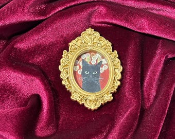 Black Cat Miniature Portrait Baroque Frame Magnet Limited Print