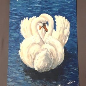 Swans Love Original Oil Painting on a board 17.5x12.75&quot; Elegant Romanting Home Decor Perfect Housewarming Gift to a swanlover.