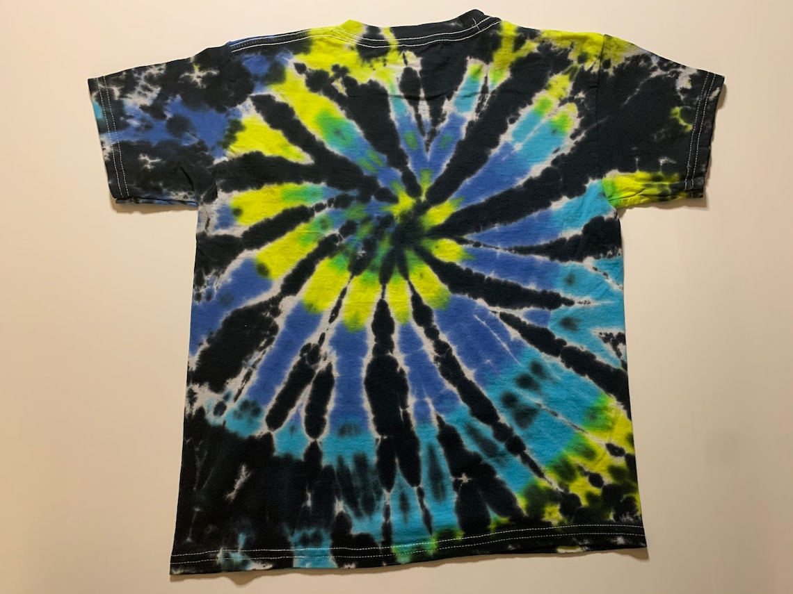 Youth Small Tie Dye Blue Turquoise Yellow and Black Spiral | Etsy
