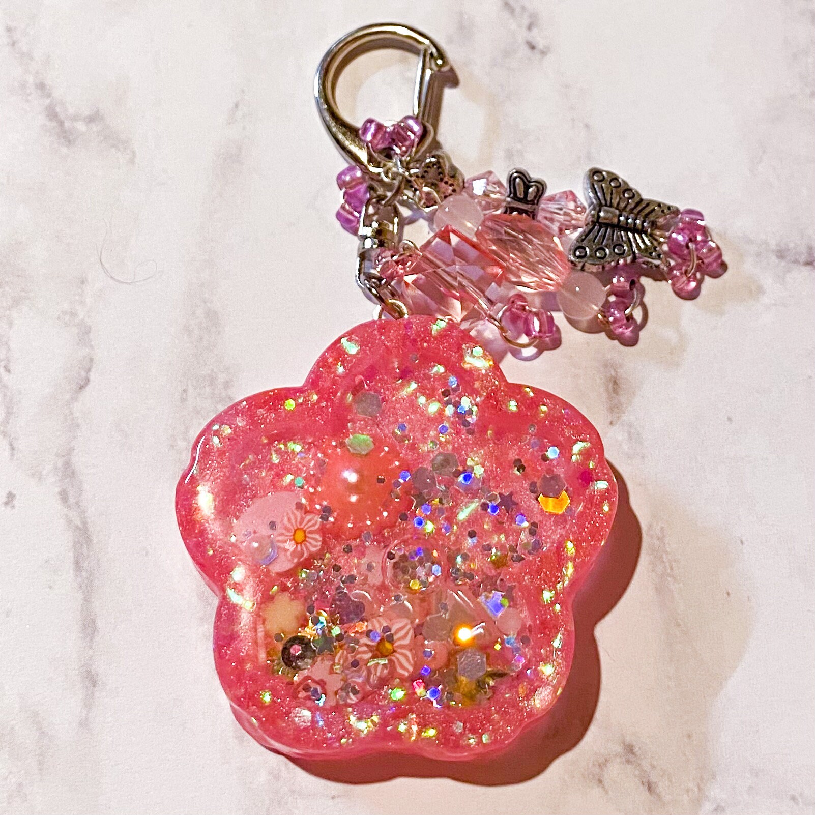 Keychains Cherry Blossom Shaker Charm Large Pink Etsy