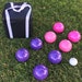 Unique Bocce Set - 107mm with Purple and Pink Balls, Black Bag with White Handles 
