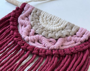 Red and Pink Semi Circle Macrame Wall Hanging