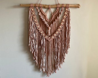 Dusty Pink Beaded Large Macrame Wall Hanging