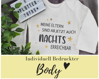 Baby Body Meine Eltern sind ab jetzt auch nachts erreichbar / Bedruckt Personalisiert / Schwangerschaftsverkündung / Geschenk für Eltern