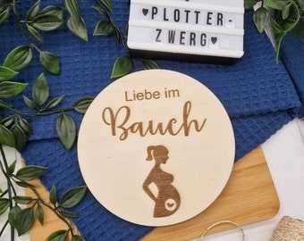Meilensteinkarte / Liebe im Bauch / Babyankündigung / Wir bekommen ein Baby / Schwangerschaftsverkündigung / Schooting / Geschenk Holzschild