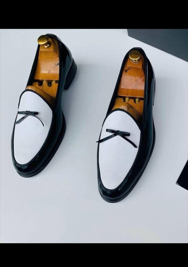 mens luxury formal loafer black white elegant finish