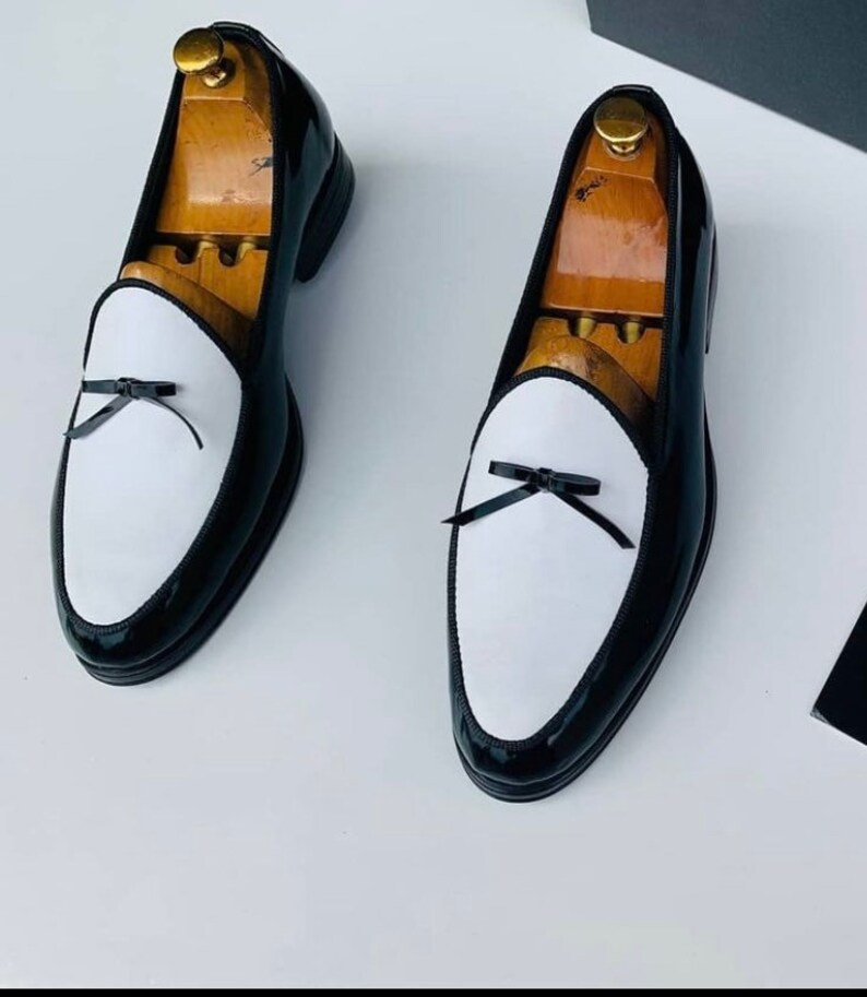 slip on mens patent loafer formal black white design