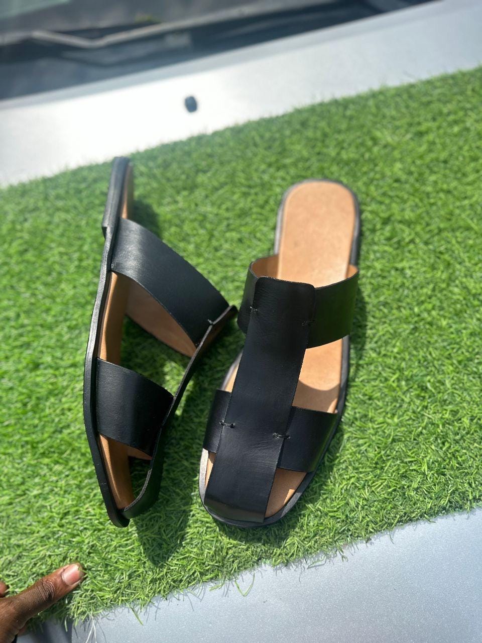 Men\'s Black Slide Sandals - Minimal Leather Slip-Ons Amazon.com | Men Black Leather Slide Sandals Slip On Casual  main image 3
