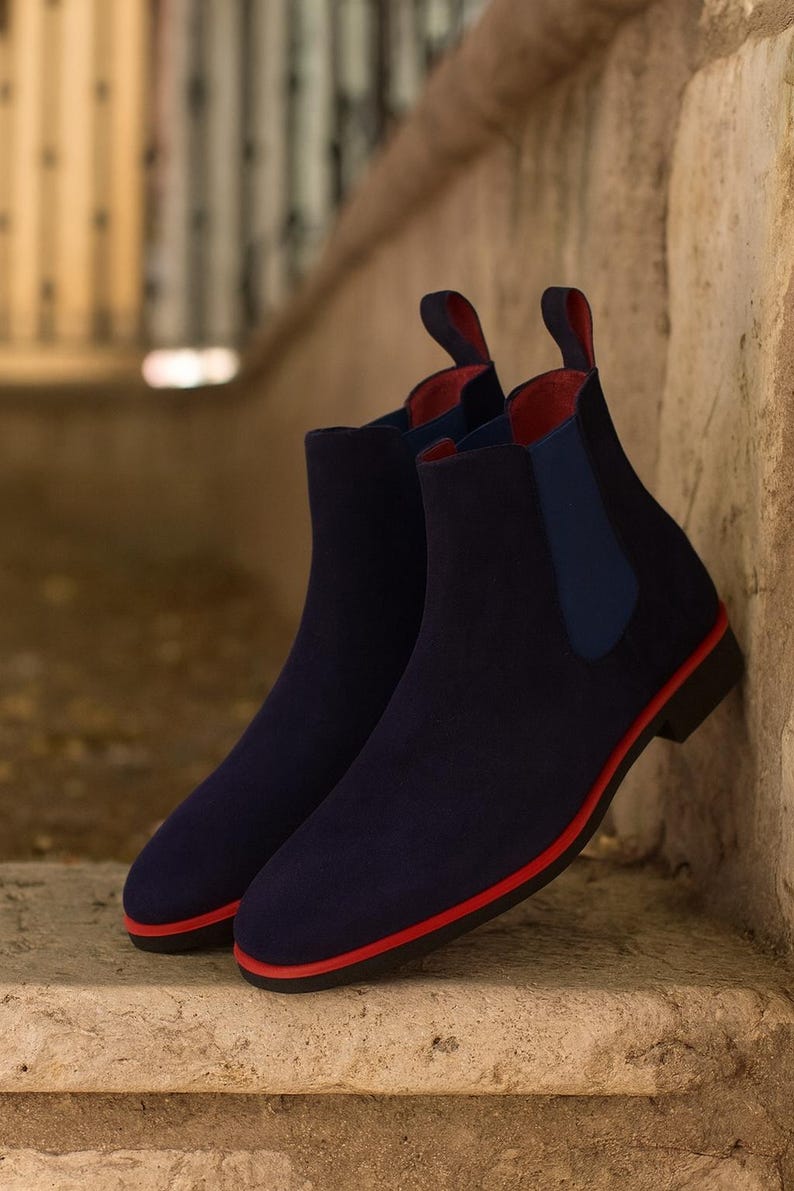 red welt sole ankle boots men