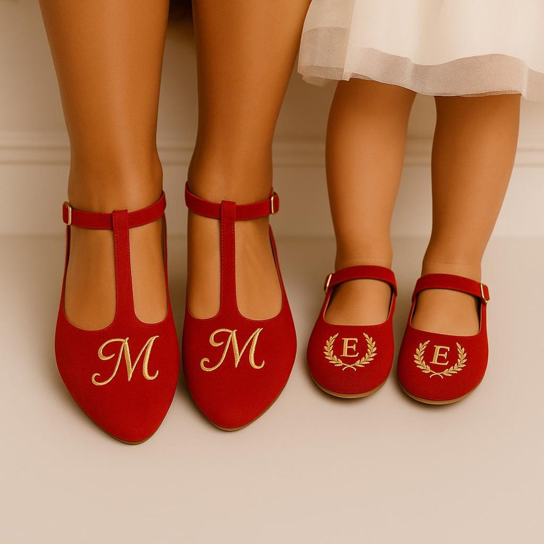 Me Shoe Mommy and Me Matching Shoes Personalized Monogram T Strap Flats Adult ...
