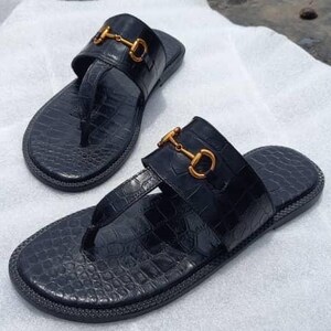 black croc flat sandal with buckle