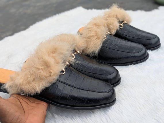 fur lined mens dress shoes Men Loafers Slippers Fuzzy Plush House Shoes Faux Fur Lined Indoor Fleece  Loafer