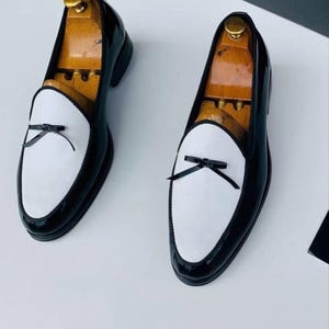 custom wedding mens loafer black white tuxedo style