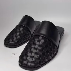 handmade woven leather mule slippers men