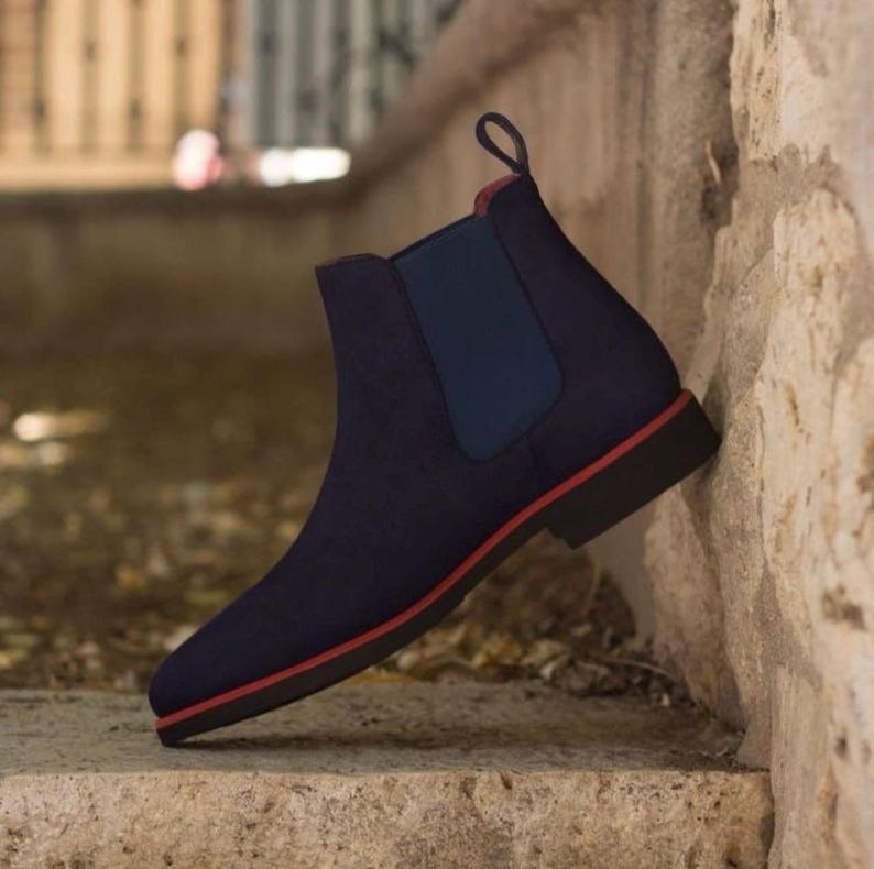 luxury handmade navy chelsea boots