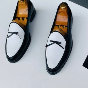 luxury mens evening loafer patent leather black bow