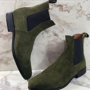 olive suede leather ankle boots handmade