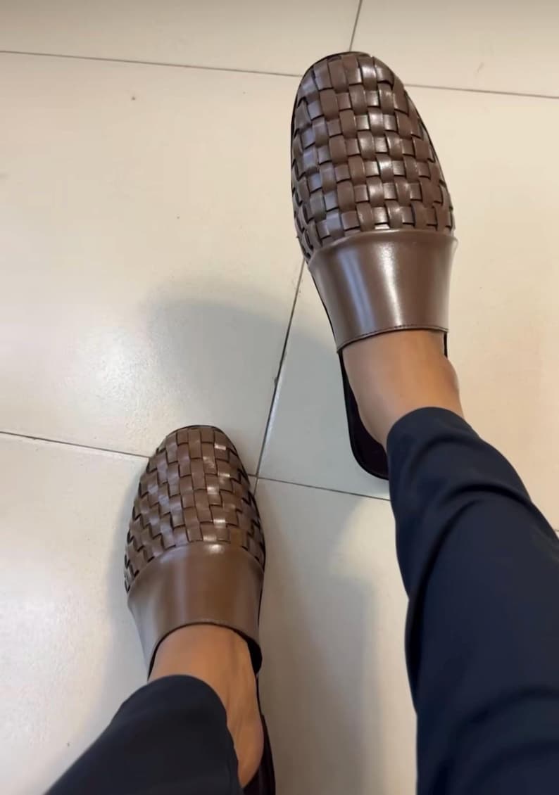 brown woven mule men