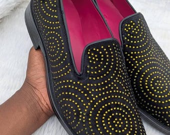 Gold rhinestone men loafer handmade luxury slip on dress shoe custom sparkle prom wedding party shoe for men evening black velvet loafer