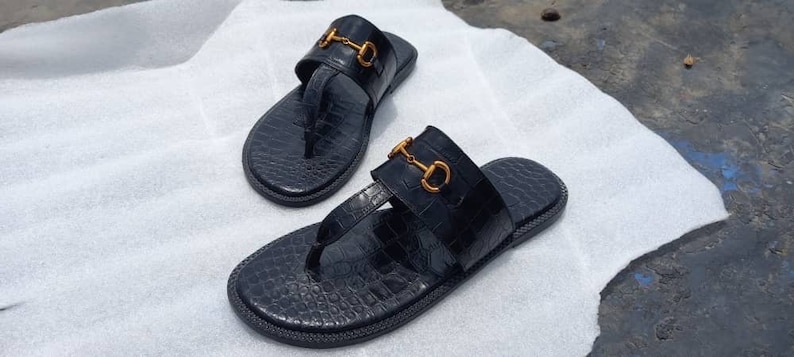 summer flat croc leather men footwear