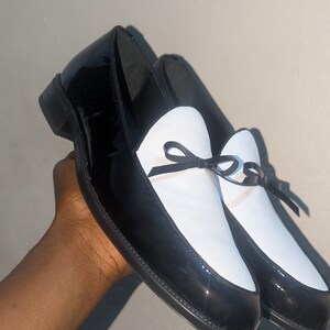 polished black white mens formal loafer handmade