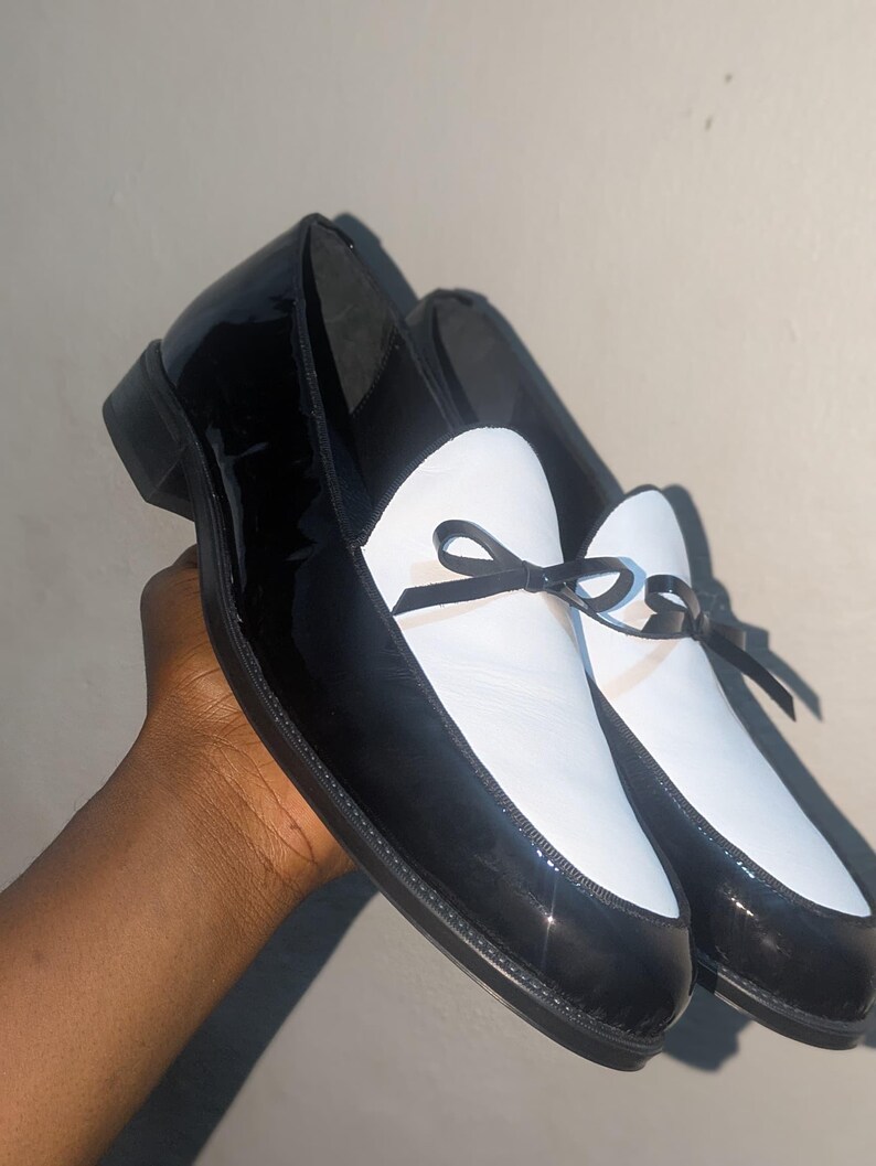 polished black white mens formal loafer handmade