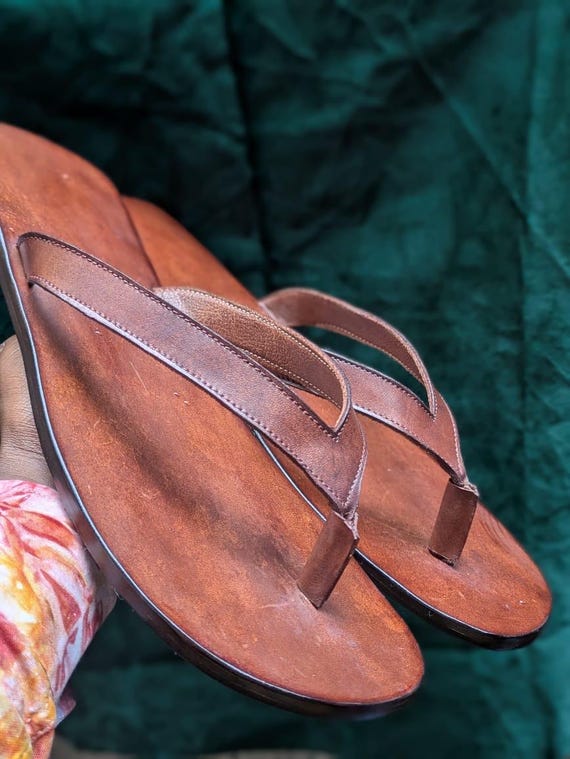 Men leather flip flop thong camping sandal slip on outdoor summer footwear durable casual everyday comfort travel men shoe gift for him