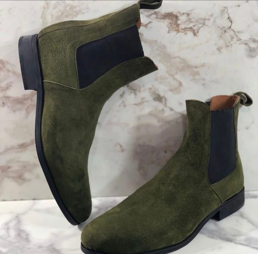 Handmade Men Olive Green Color Chelsea Boots Fashion Designer Boots Etsy